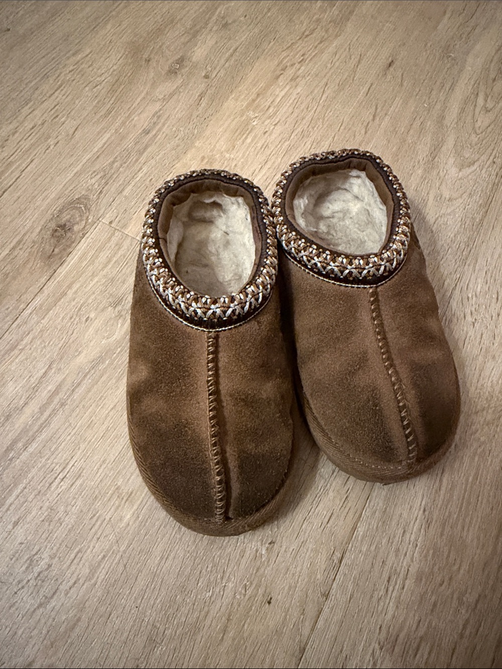 UGG Brown Plush-Lined Kids Slip-On Slippers